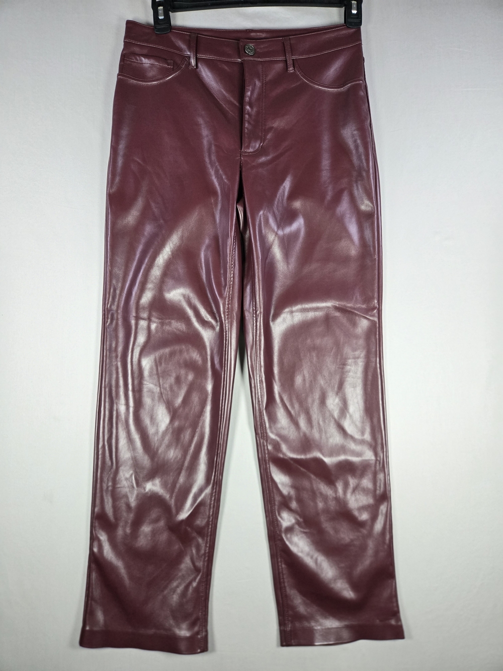 Joie Burgundy Faux Leather Straight Leg Pants Edgy Biker Moto Vegan Leather 6